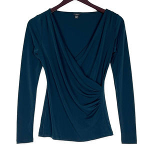 Ann Taylor Surplice Long Sleeve Top Stretchy XXSP XXS Petite Forest Green